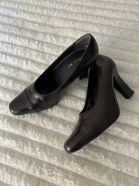 Miss Me Brown Leather Block Heel Pumps